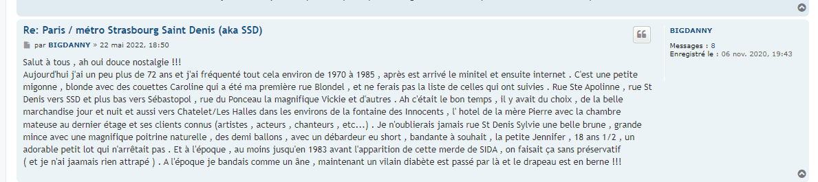 Ce BOOMER sur EscortFR se rappelle le bon temps : "je bandais comme un âne "