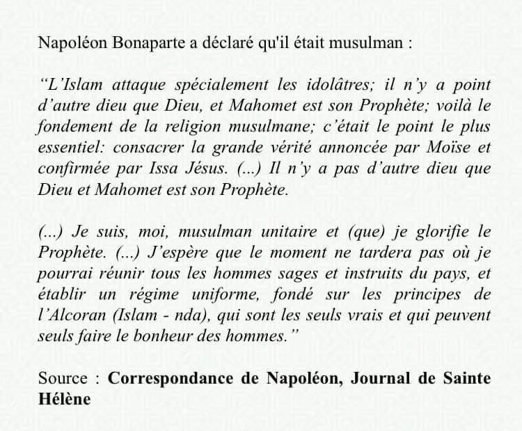 Je viens d'apprendre que Napoleon était Musulman