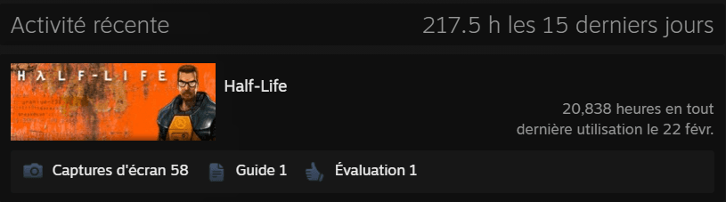 20800 heures passées sur Half-Life