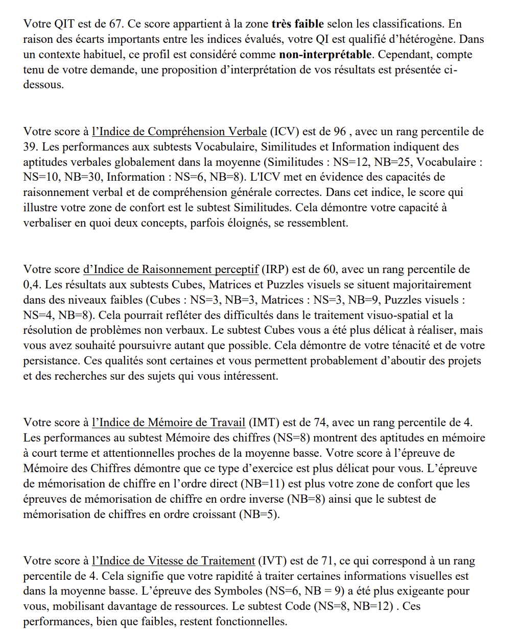 [TEST OFFICIEL DE QI] J'ai obtenu précisément le score de 67