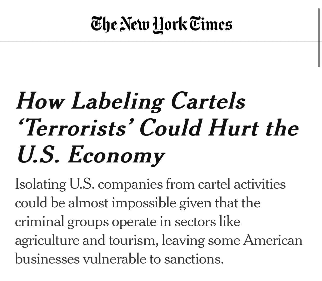 Le New York Times prend la DÉFENSE des CARTELS