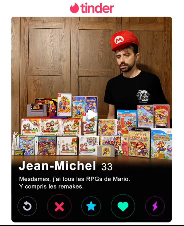 Il présente sur Tinder tous les RPG Mario existants