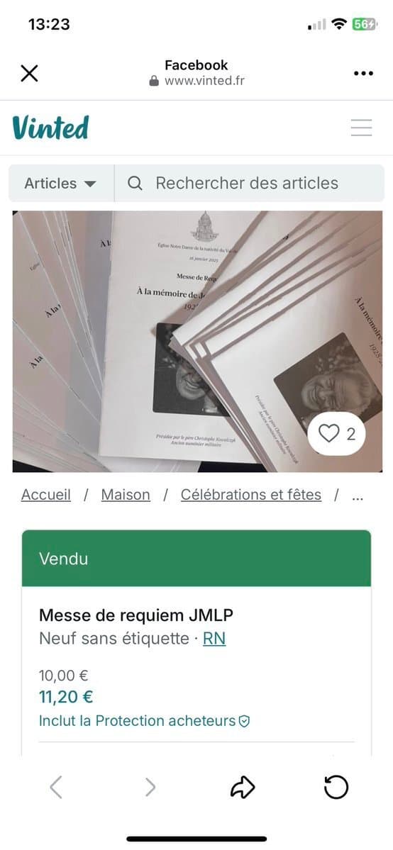 Les livrets de la messe pour Jean-Marie Le Pen en vente sur Vinted