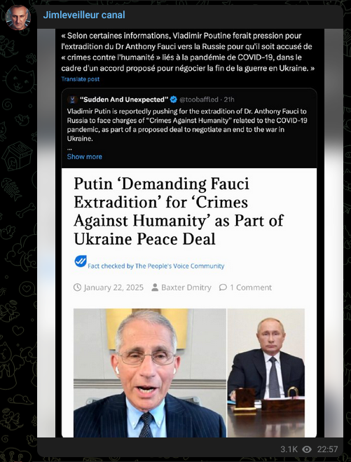 🚨 POUTINE veut faire extrader le Dr FAUCI  vers la RUSSIE ☢️