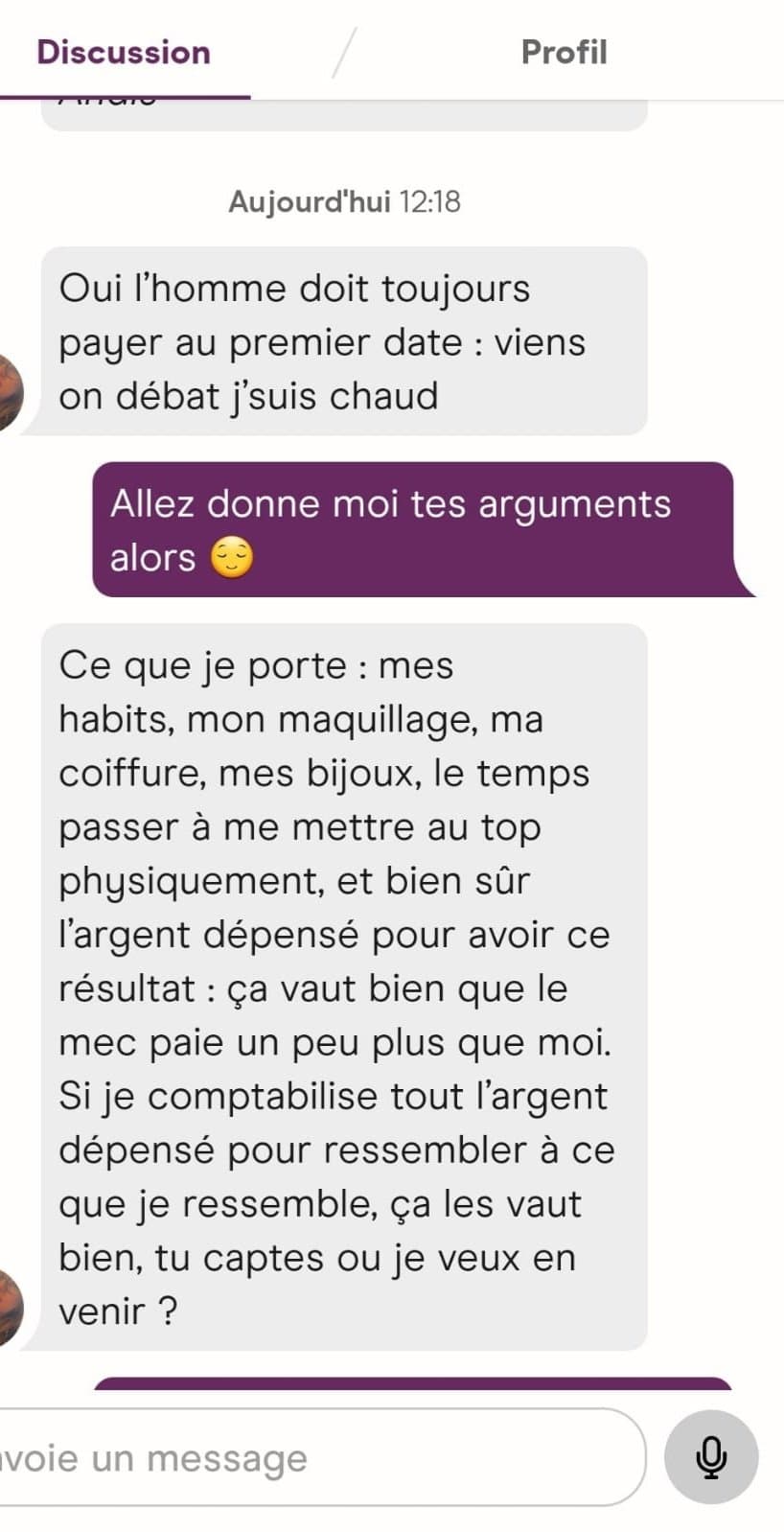 (Tinder) Que pense l'élite des arguments de cette femme?