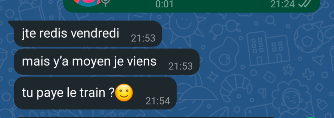 Une fille veut que je lui paye le train pour venir me voir