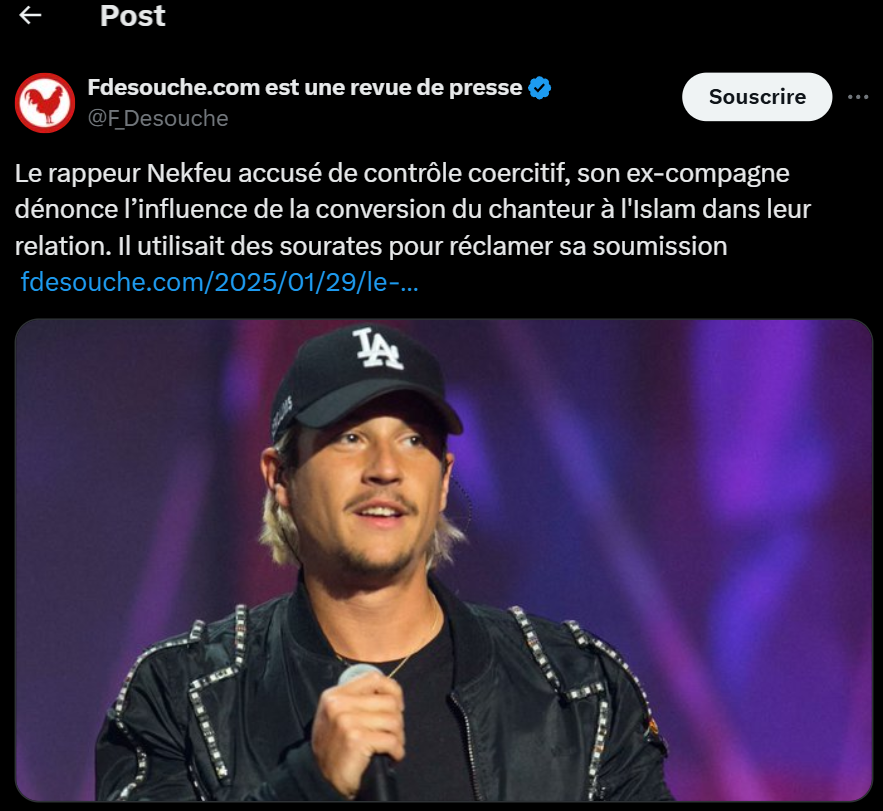 BORDEL Nekfeu a abusé de sa femme après s'être converti à l'Islam