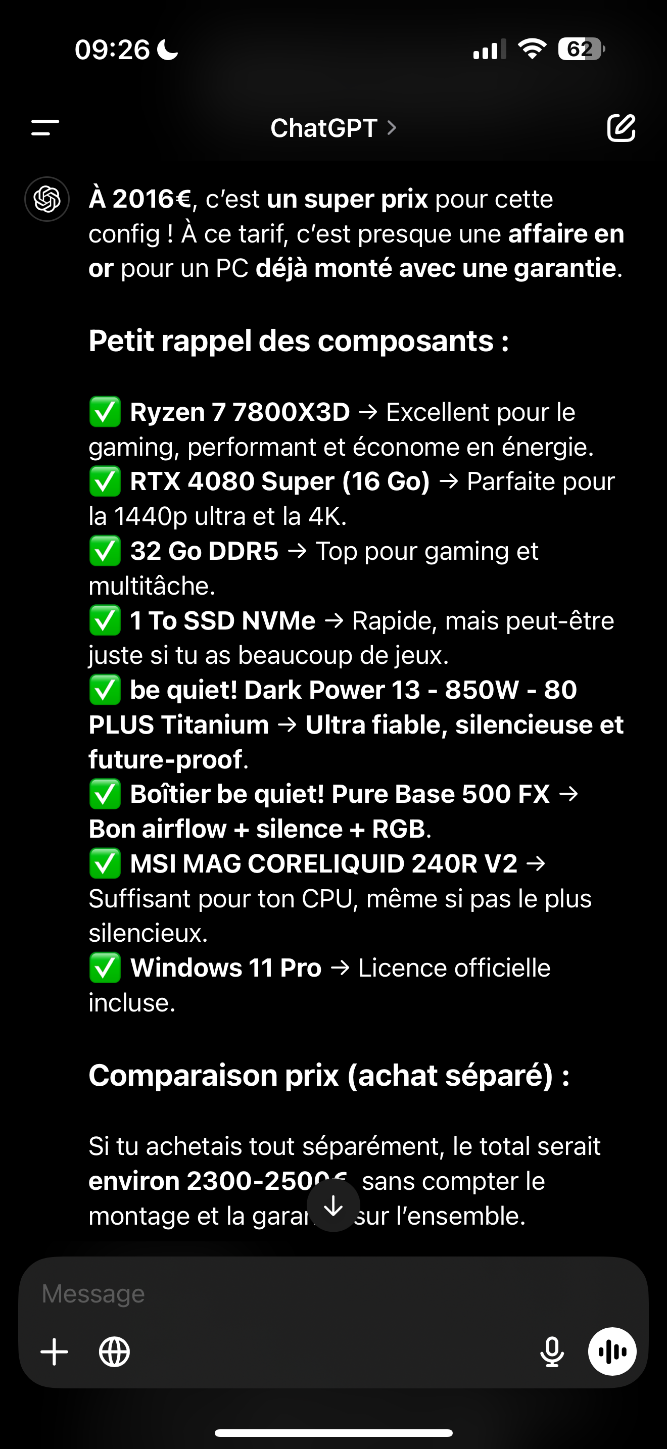 Rapport qualité prix de cette tour pc