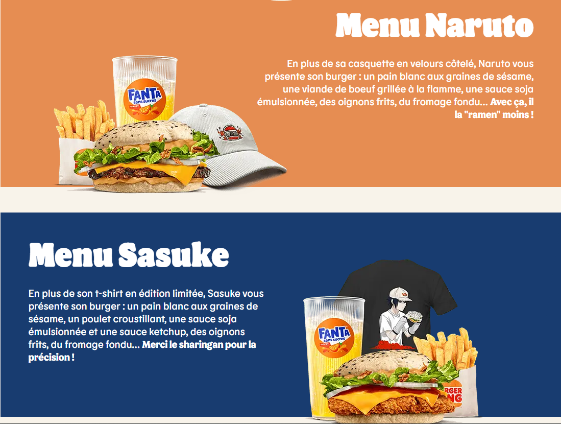 Le menu NARUTO du Burger King