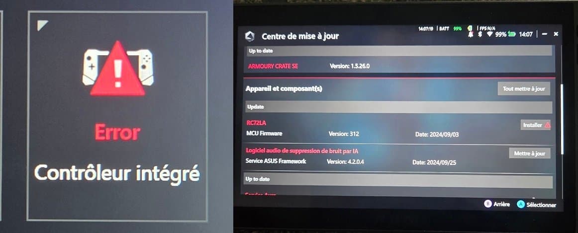 [ROG Ally] MCU firwmare màj impossible et boutons ne marchent plus