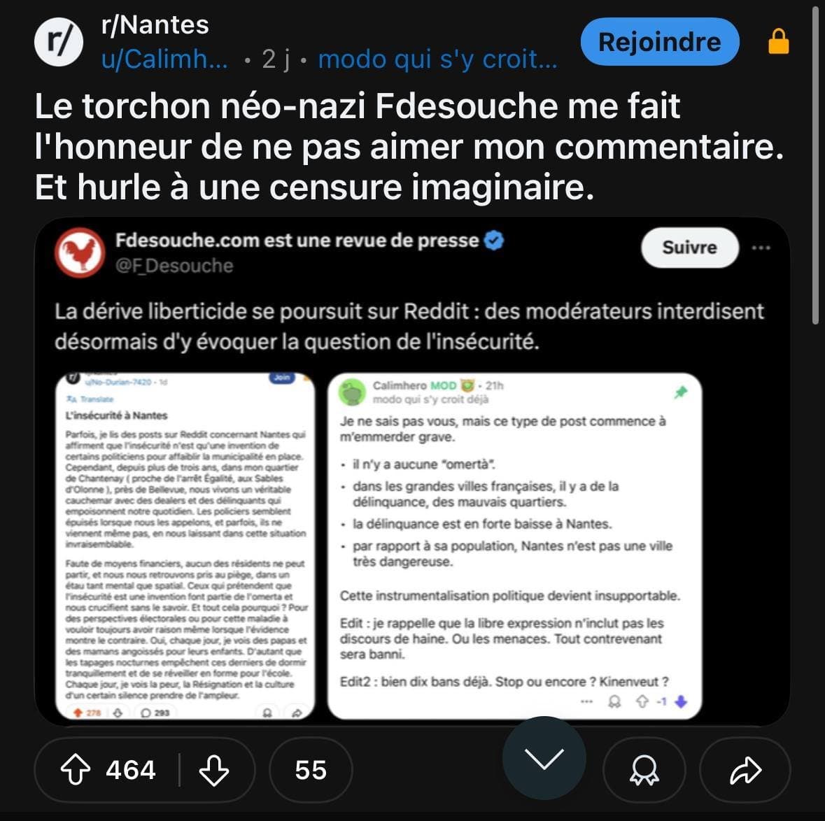 Le modo de r/FRANCE s'enerve et BLOQUE les COMMENTAIRES