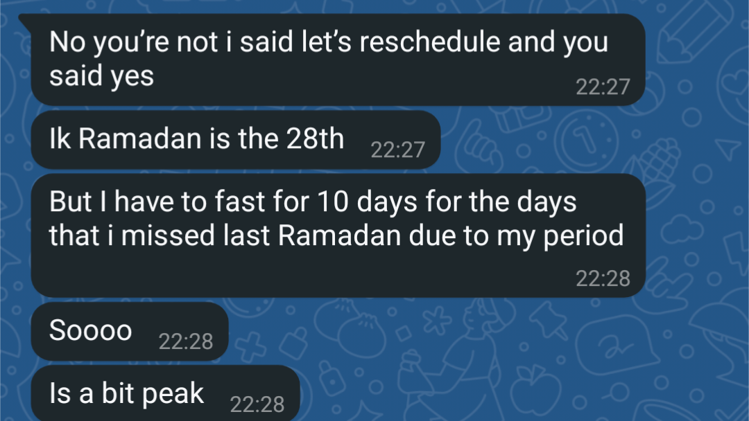 Elle refuse le date à cause du RAMADAN