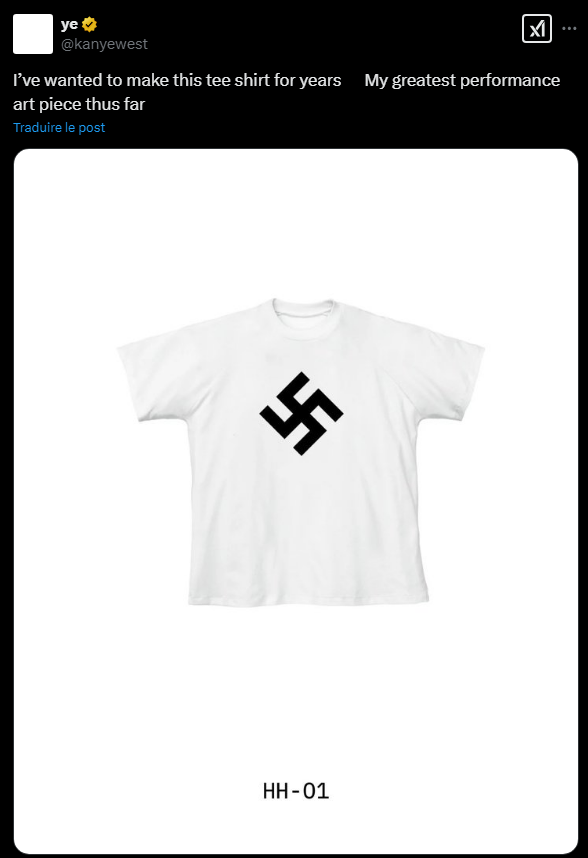 Kanye West sort un t-shirt "HH" avec une CROIX GAMMEE