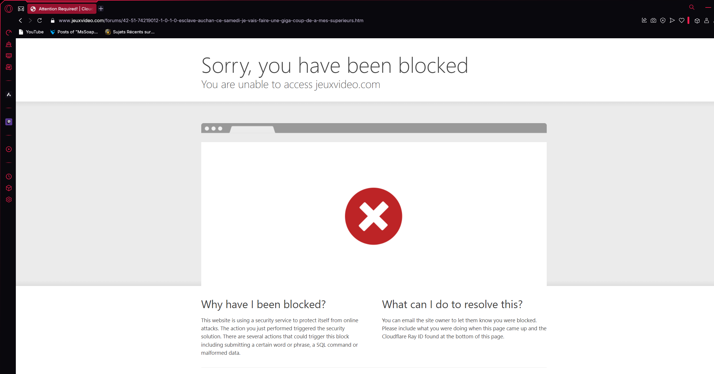 "Sorry, you have been blocked, You are unable to access jeuxvideo.com"