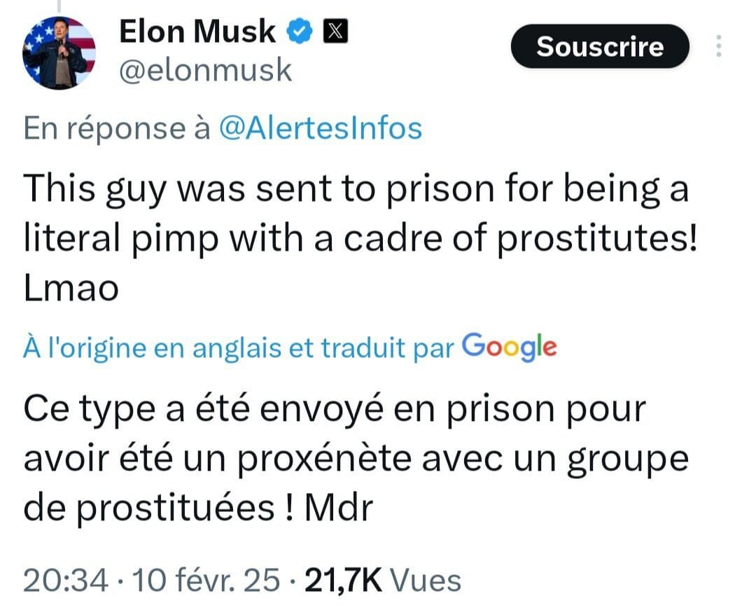 Alerte : Musk répond à Xavier Niel : " c'est un PIMP mdr  "