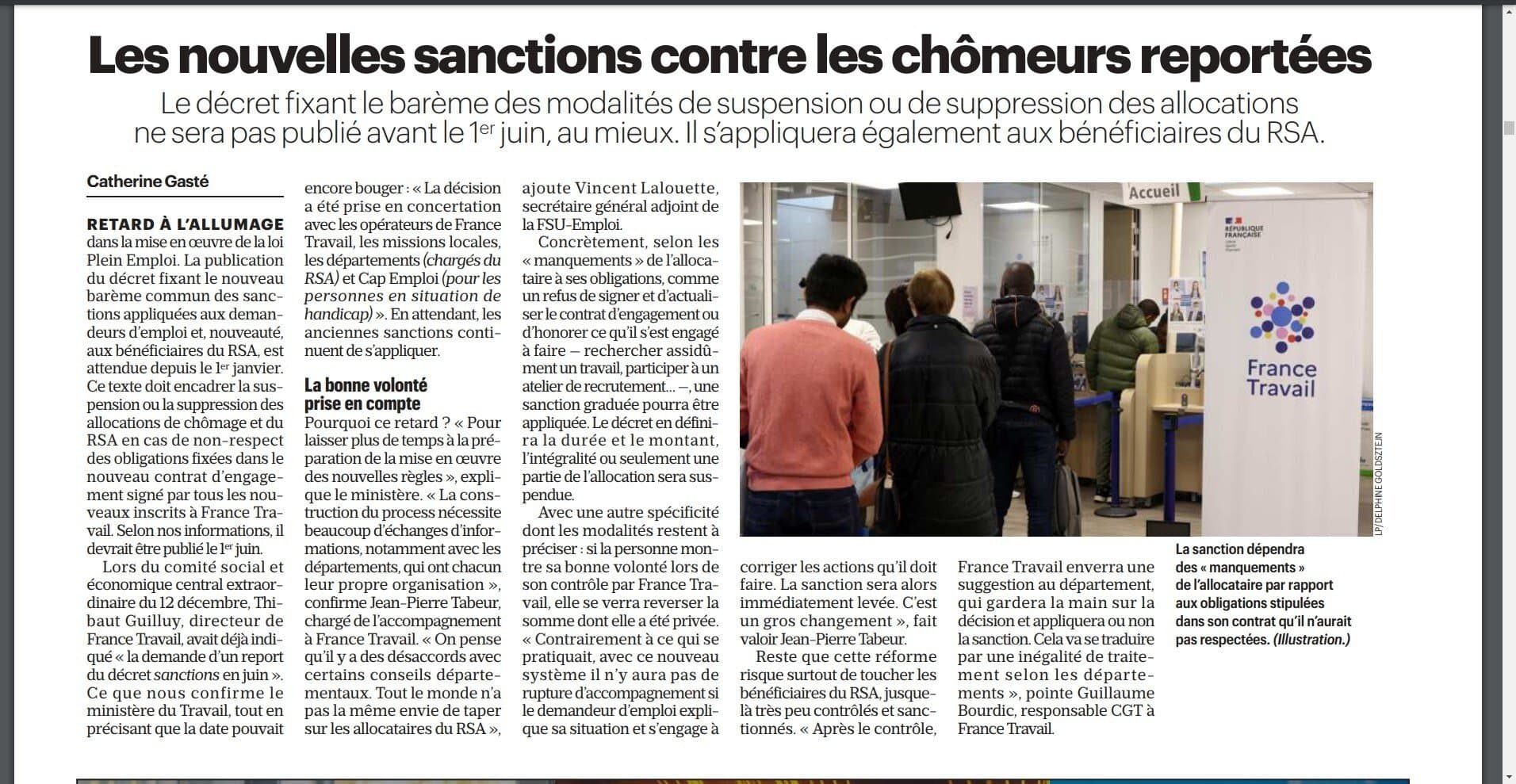 Chômage/RSA : pas de sanctions avant JUIN (au moins)