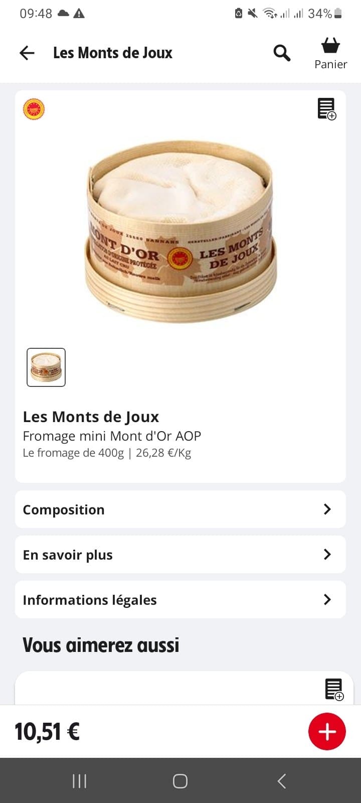 [SCREEN] Inflation : 10,51 euros le Mont d'Or (400g)