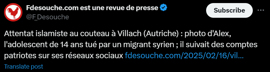 ATTENTAT AUTRICHE : La victime du TERRORISTE suivait des comptes patriotes