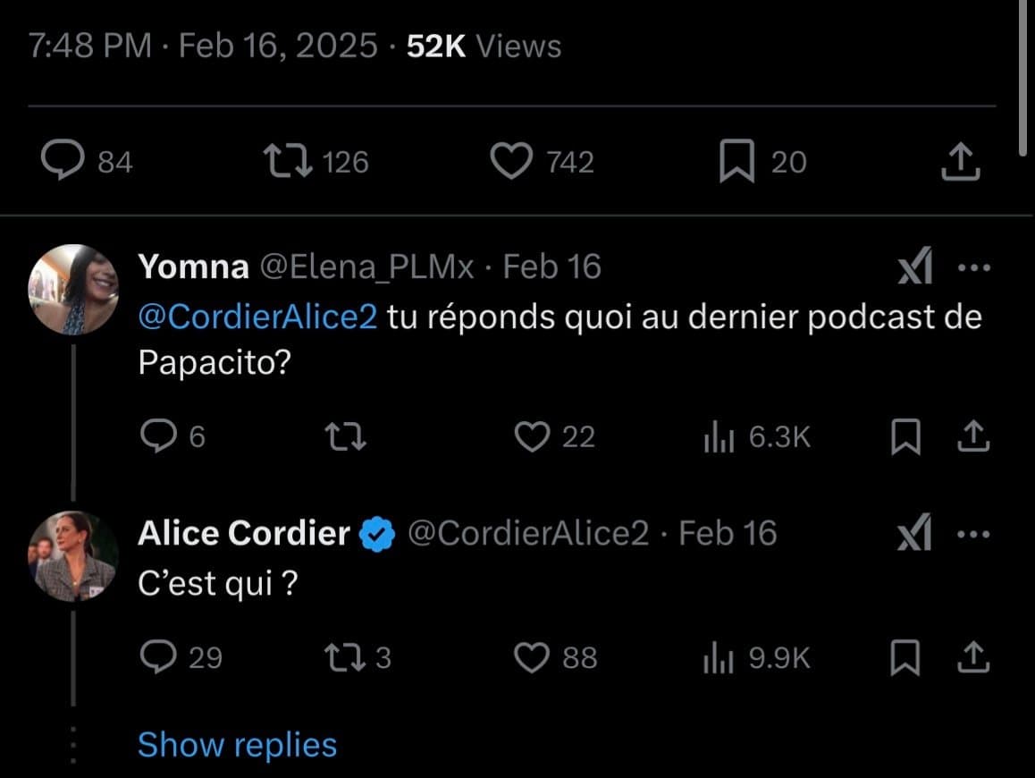 (Photo) Alice cordier HUMILIE Papacito « c’est qui papacito?? »