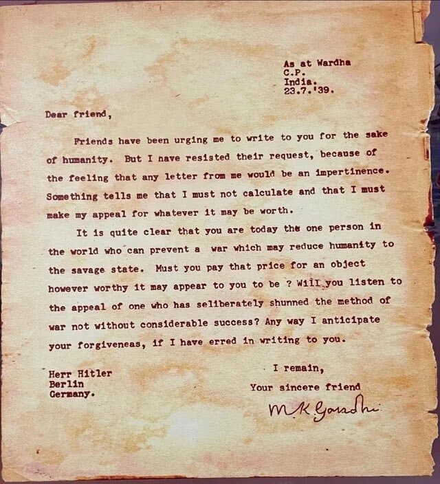 GANDHI avait écrit une lettre à un de ses amis proches