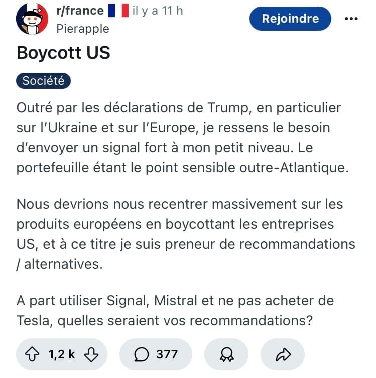 REDDIT France :   « boycott USA »