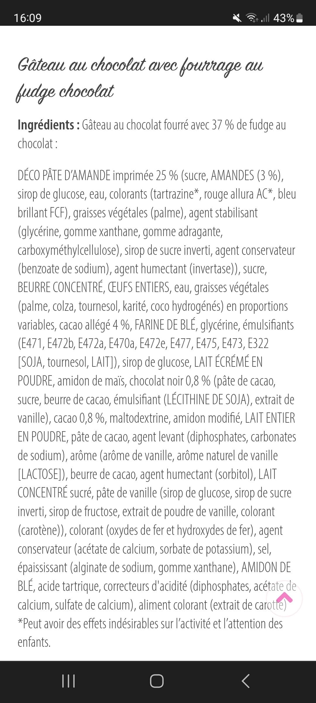 La liste d'ingrédient de ce GATEAU D'ANNIVERSAIRE