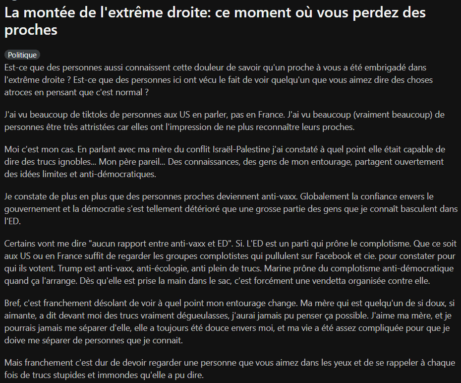 [REDDIT] La montée de l'ED lui fait perdre ses proches
