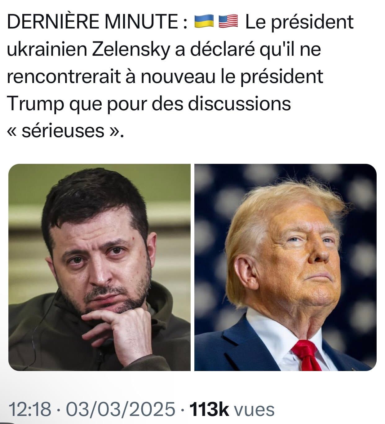 a l'instant. Zelensky troll Trump