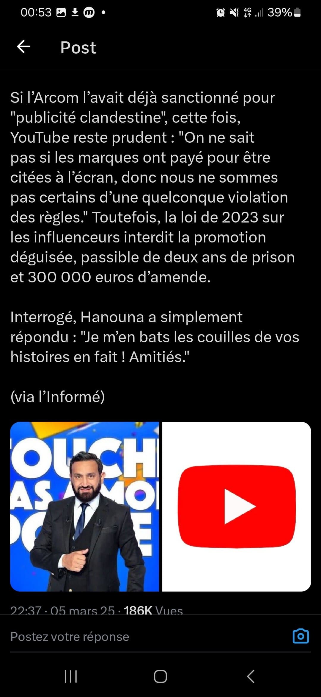 HANOUNA qui se fait emmerder par YouTube