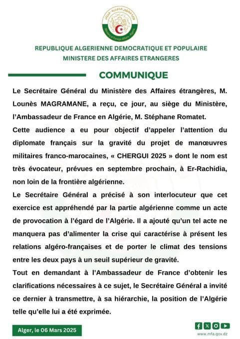 La FRANCE se prépare à "RECOLONISER L'ALGERIE" avec le MAROC comme allié, l'ALGERIE DENONCE