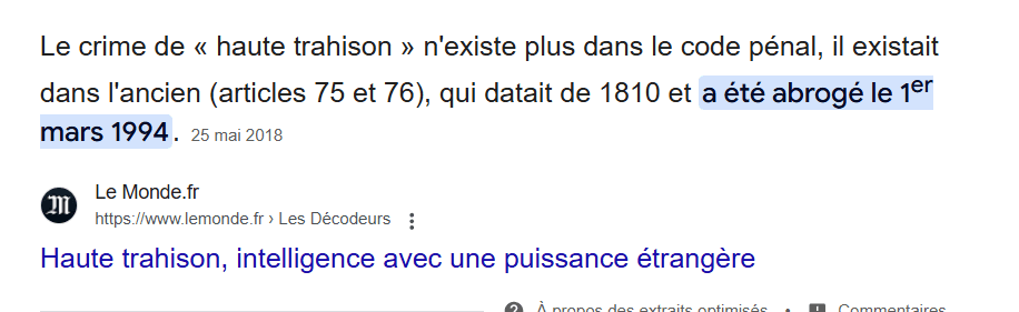 Chaud l'abolition du crime de haute trahison en 1994