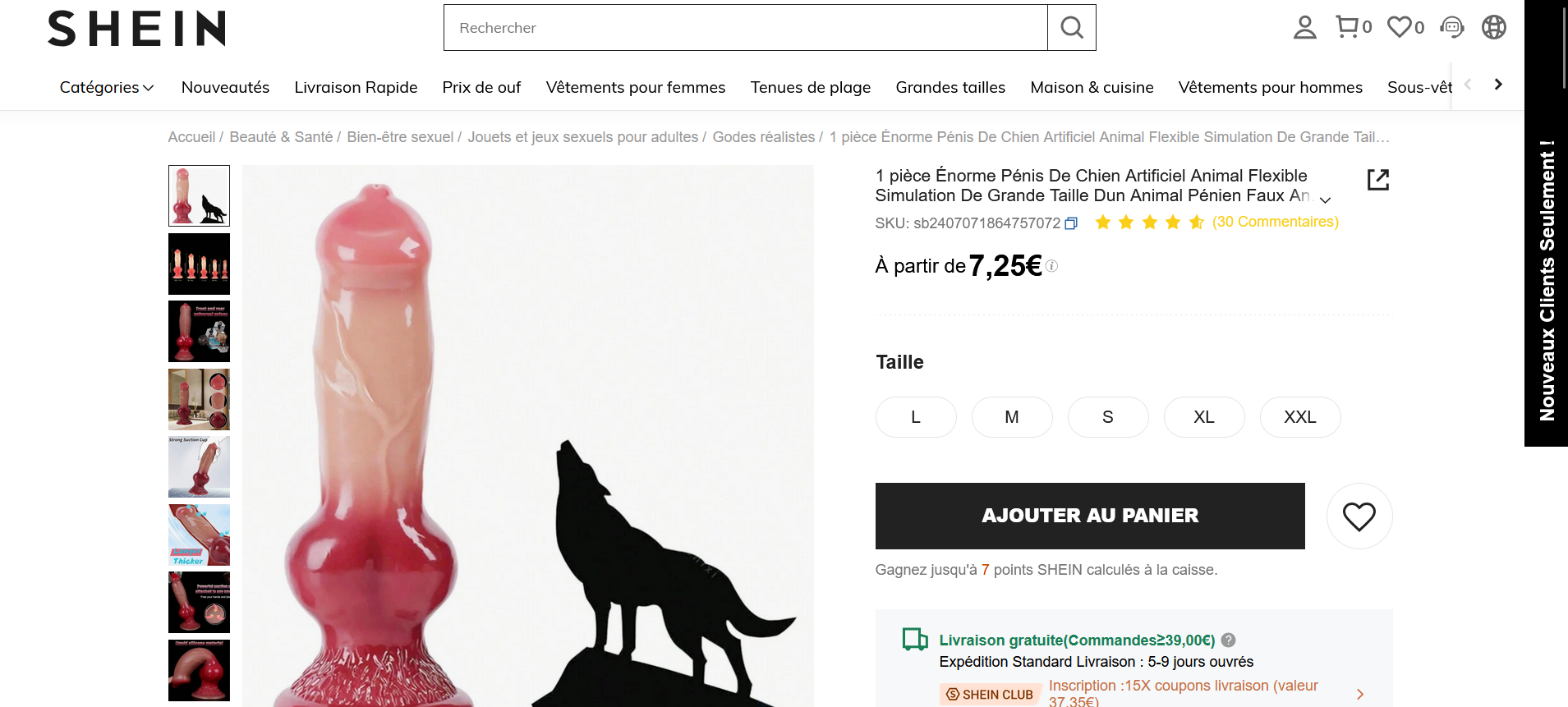 Ce GOD en forme de bite de chien en top ventes sur Shein France !