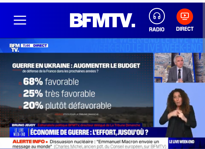 [ALERTE UKRAINE] 93% des français veulent une augmentation du BUDGET