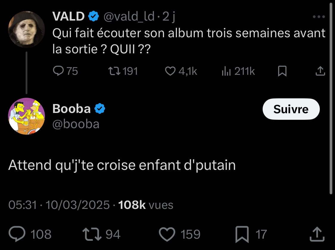 Booba veux tabasser Vald