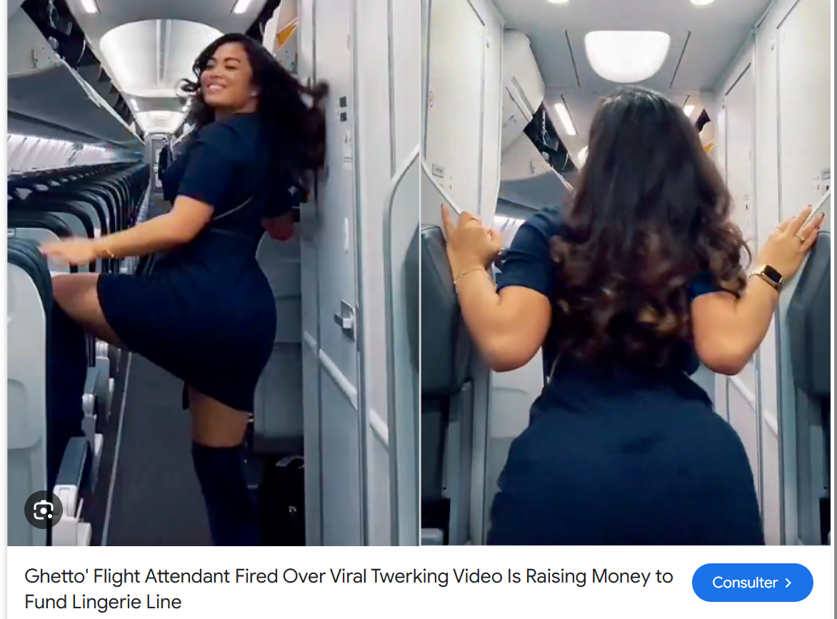 cette hotesse de l air twerk son "boule" dans l'avion = elle est virée "asap"