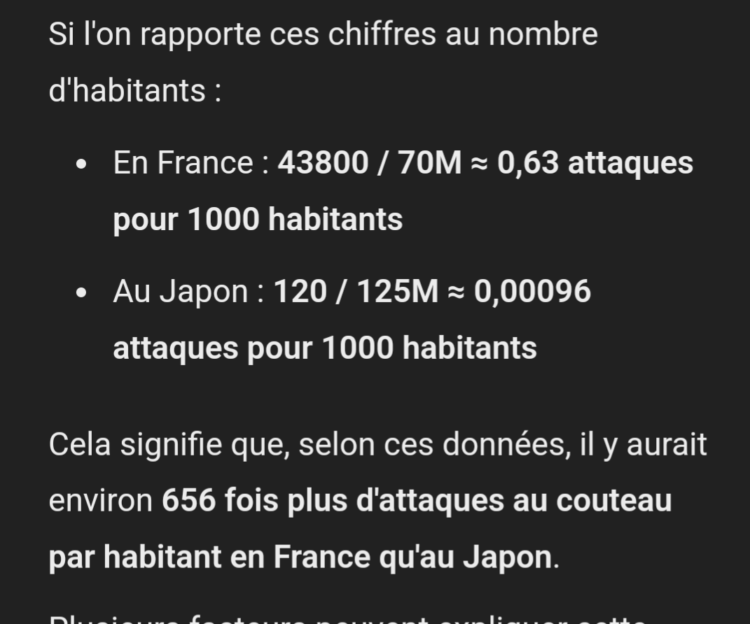 France : 43 800 attaques au couteau par an pour 70 millions d'habitants.