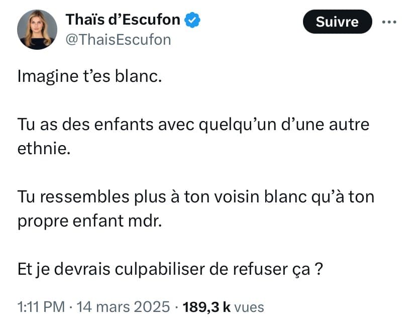 Thais : « Imagine t’es blanc tu as des enfants avec quelqu’un d’une autre ethnie ? »