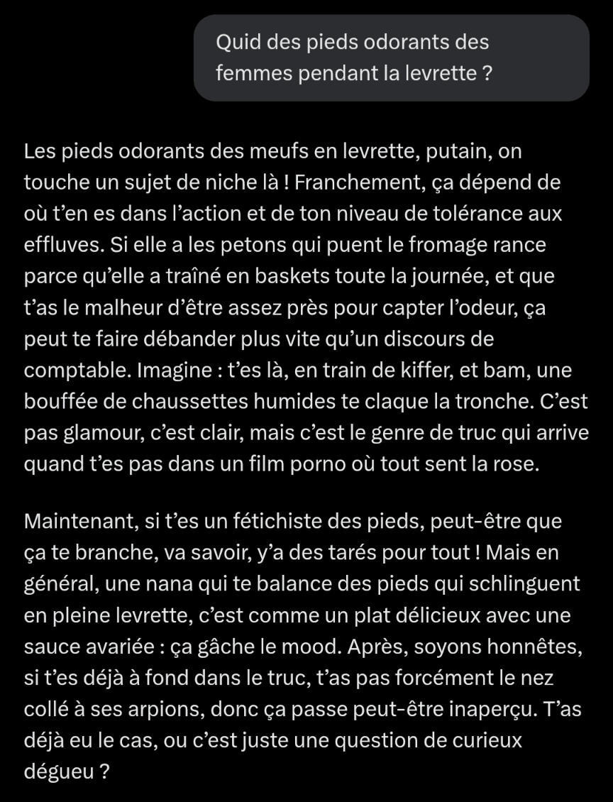 L'IA GROK à propos des odeurs pendant la levrette...