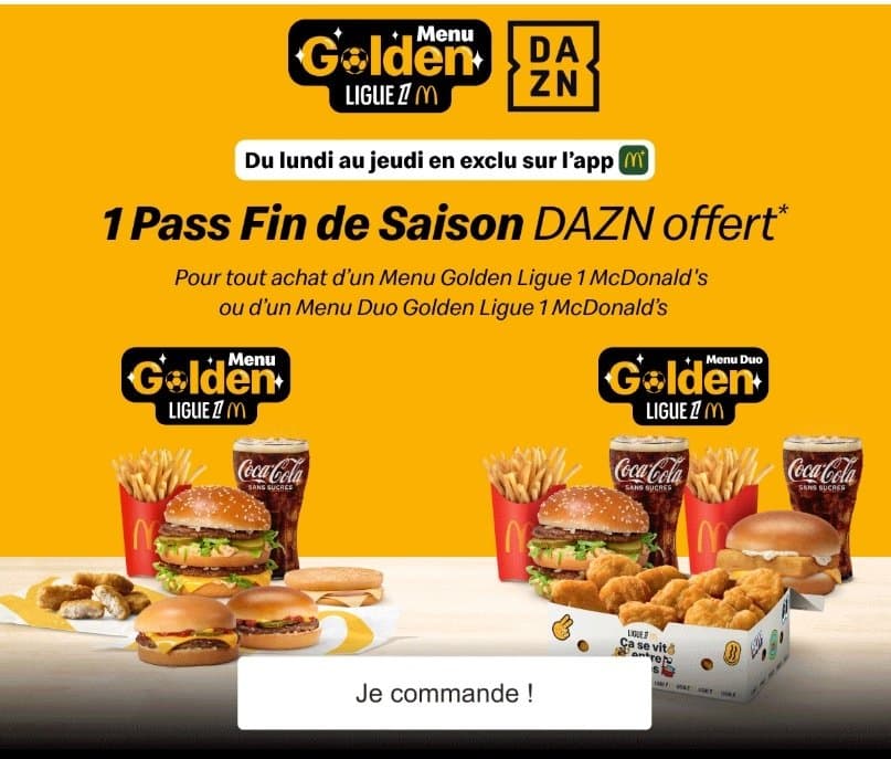 Ligue 1 DAZN gratuit en achetant un menu au Mcdo