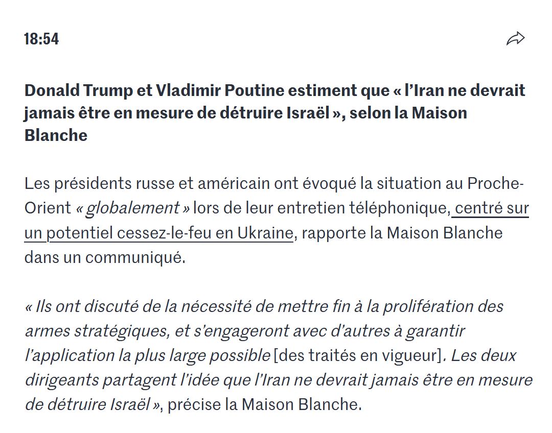 [ALERTE] Conclusion de l'appel trump poutine :