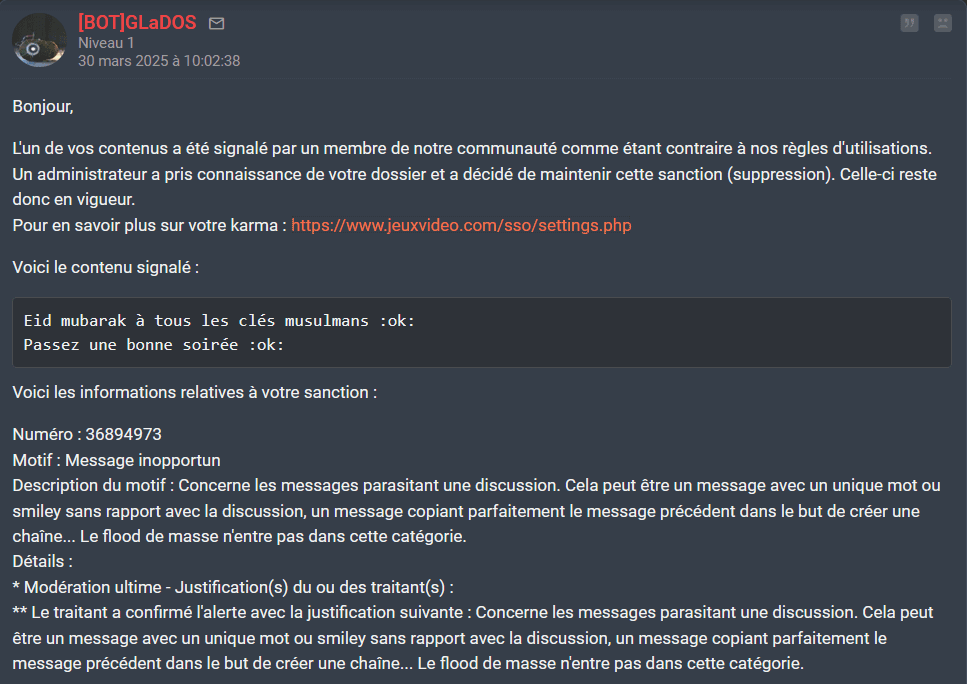 SE FAIRE SUPPRIMER SON MESSAGE CAR ON SOUHAITE UN BON AID AUX MUSULMANS