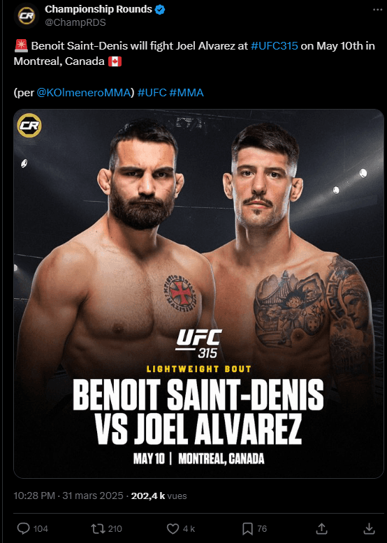 Le prochain adversaire de Benoit Saint-Denis est connu