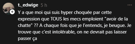 Une féministe se plaint de l'expression "avoir de la chatte"