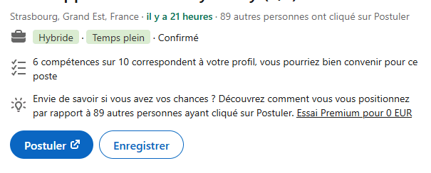 "89 autres personnes ont cliqué sur POSTULER"