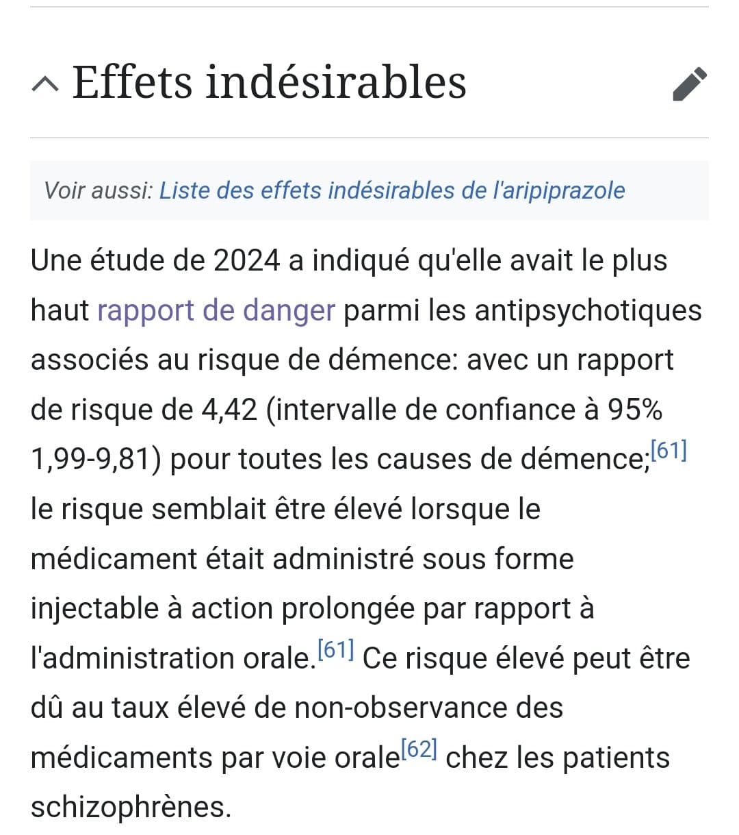 Une ETUDE de 2024 montre que ARIPRIPAZOL est le médicament qui augmente le plus le risque de DÉMENCE