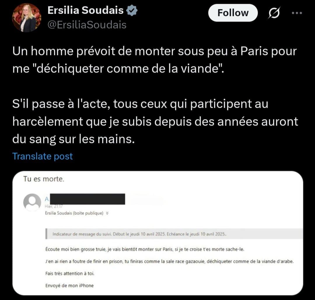 Ersilia Soudais  MENACÉE de MORT