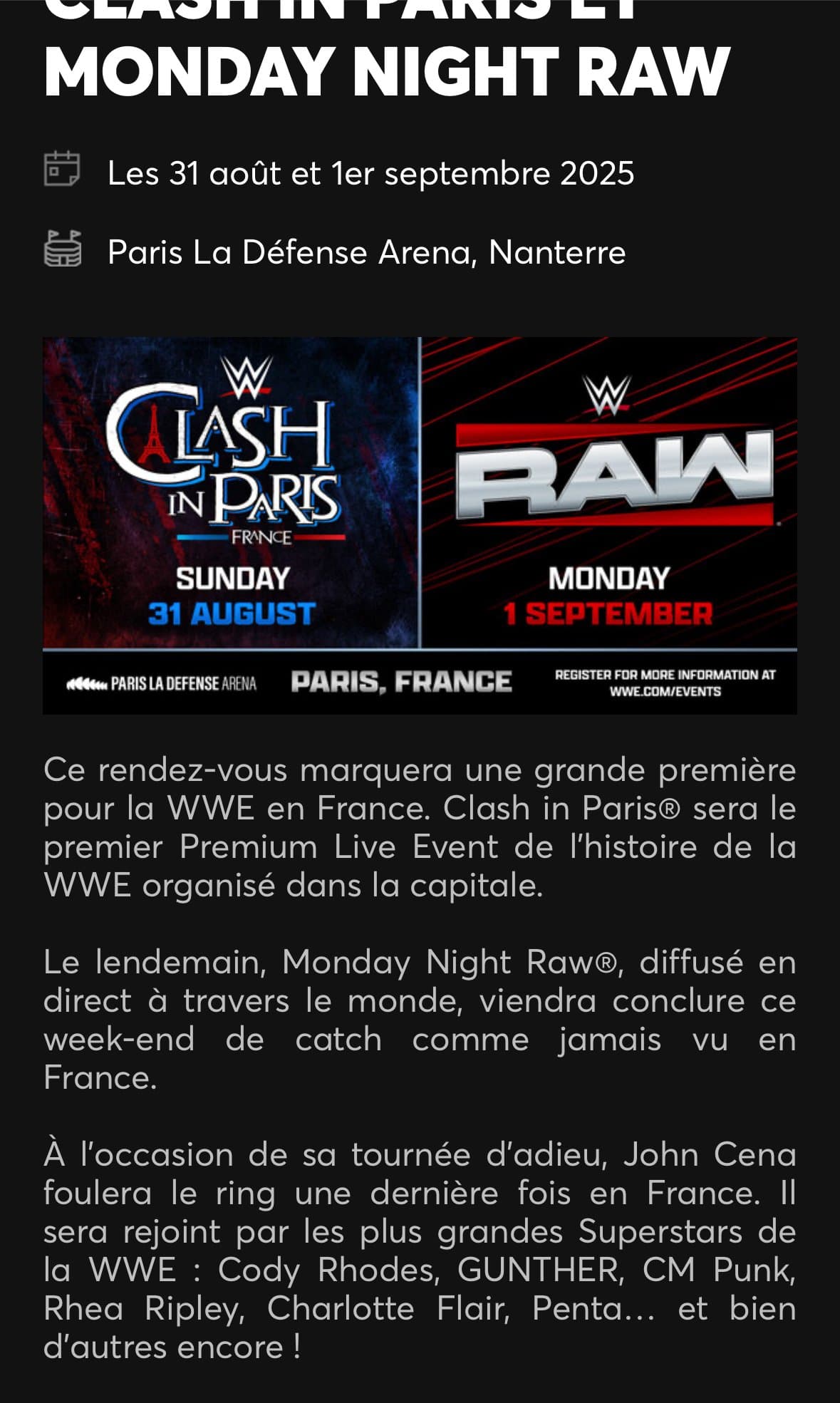 BMG? La WWE à Paris cet été!