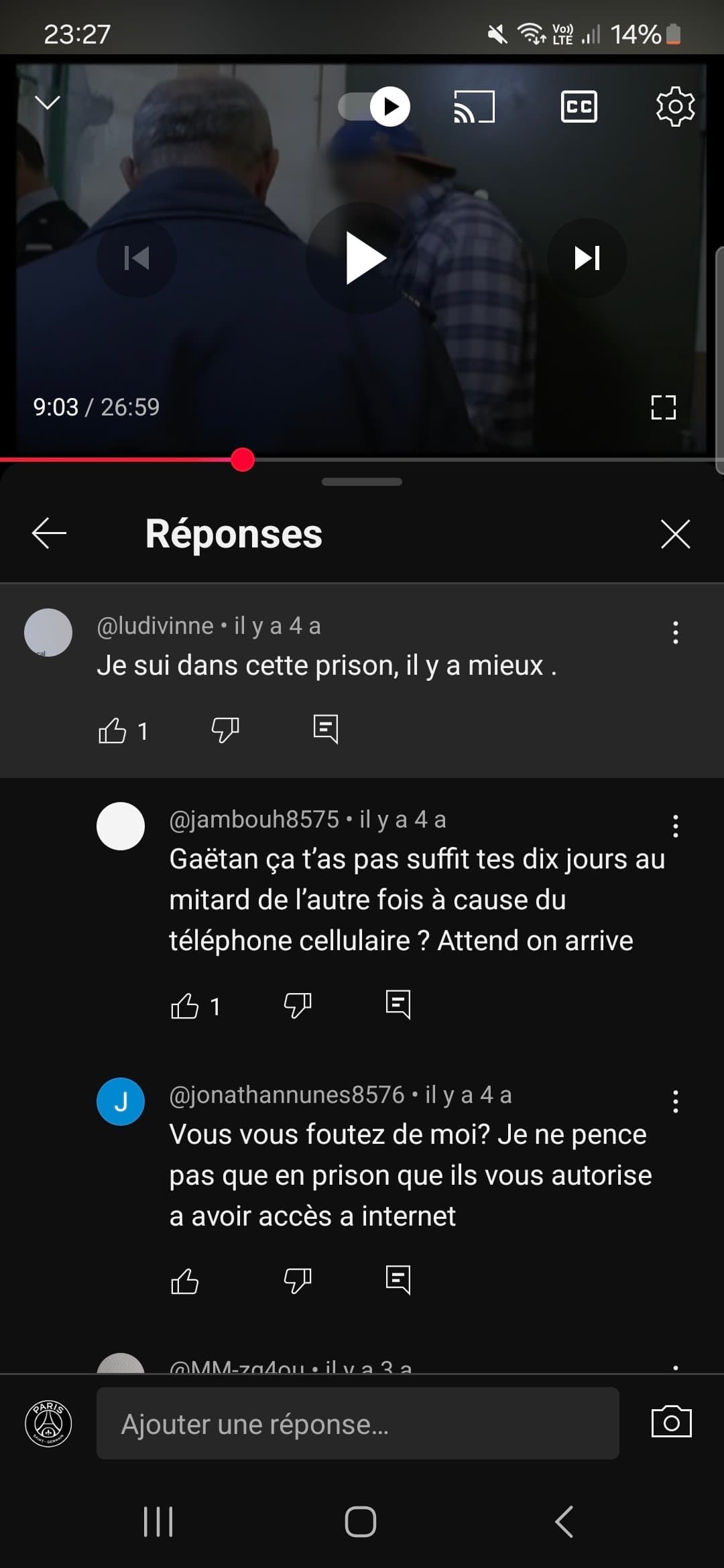 Un détenu de la Centrale d'Einsisheim poste un commentaire sur Youtube, le maton lui répond :rire: