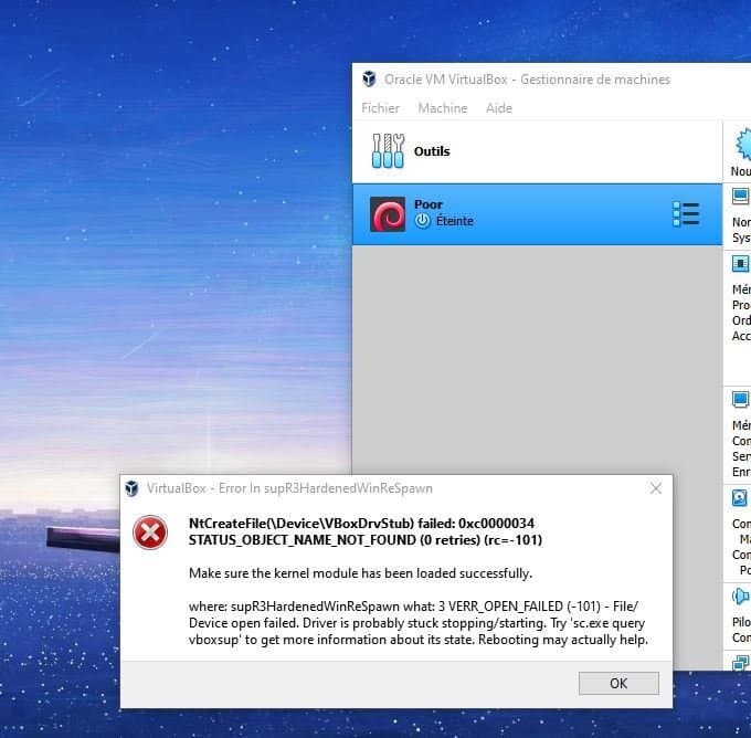 J'arrive pas à faire fonctionner virtualbox
