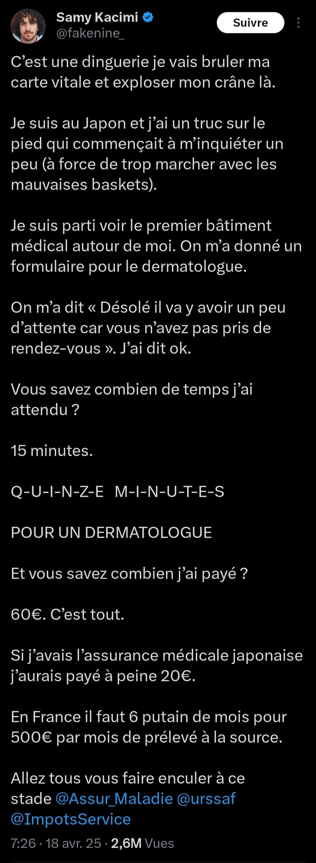 FRANCE : 1an d'attente pour voir un Dermato. Au JAPON : 15 minutes